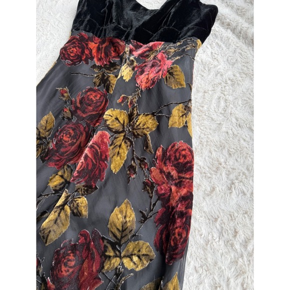 Newport News Velvet Burnout Floral Maxi Slip Dress Rose Print Gown Vintage Y2K S - Picture 7 of 16